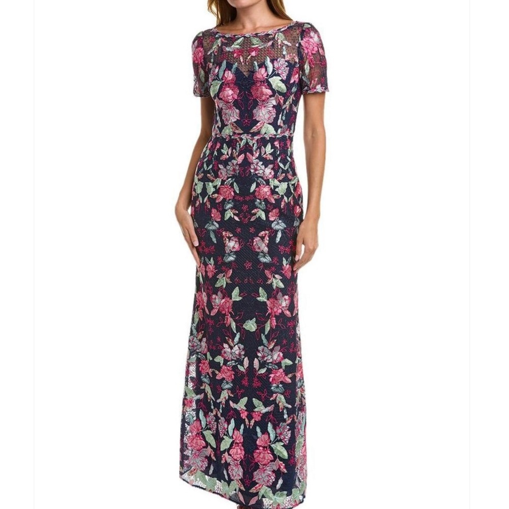 ✨️SALE✨️ MARCHESA NOTTE Navy Blue Embroidered Floral Sweetheart Gown Dress